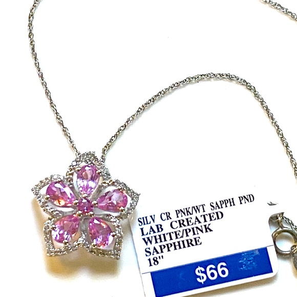 Sterling Silver Lab Created Sapphire Necklace - Picture 4 of 7